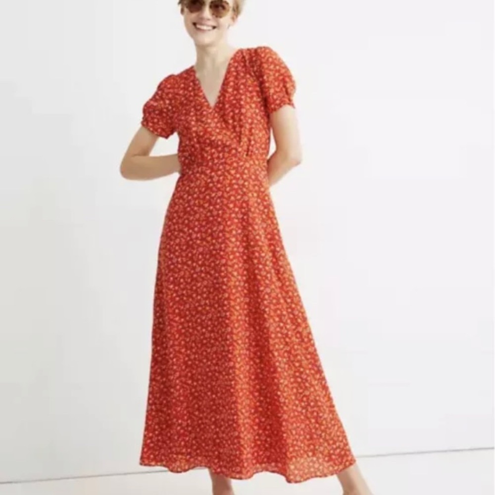 MADEWELL | NWT Silk Puff Sleeve Wrap Dress